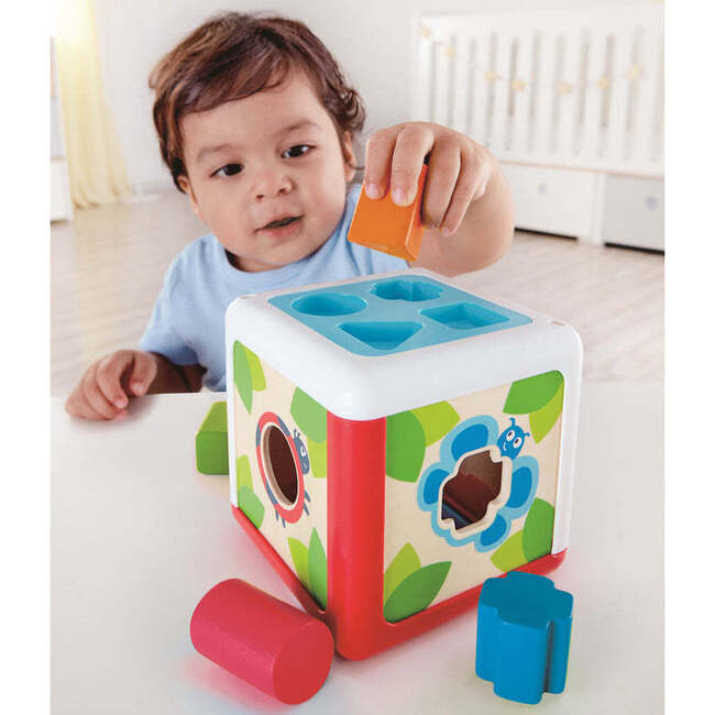 Hape: Shape Sorting Box - Wooden Toy Cube, 4 Shape Blocks - Developmental Toys - 2