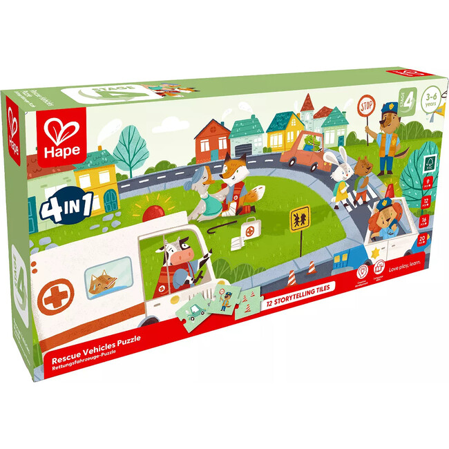 Hape: Rescue Vehicles Puzzle - 4 Puzzles In 1, 9-20pcs Each