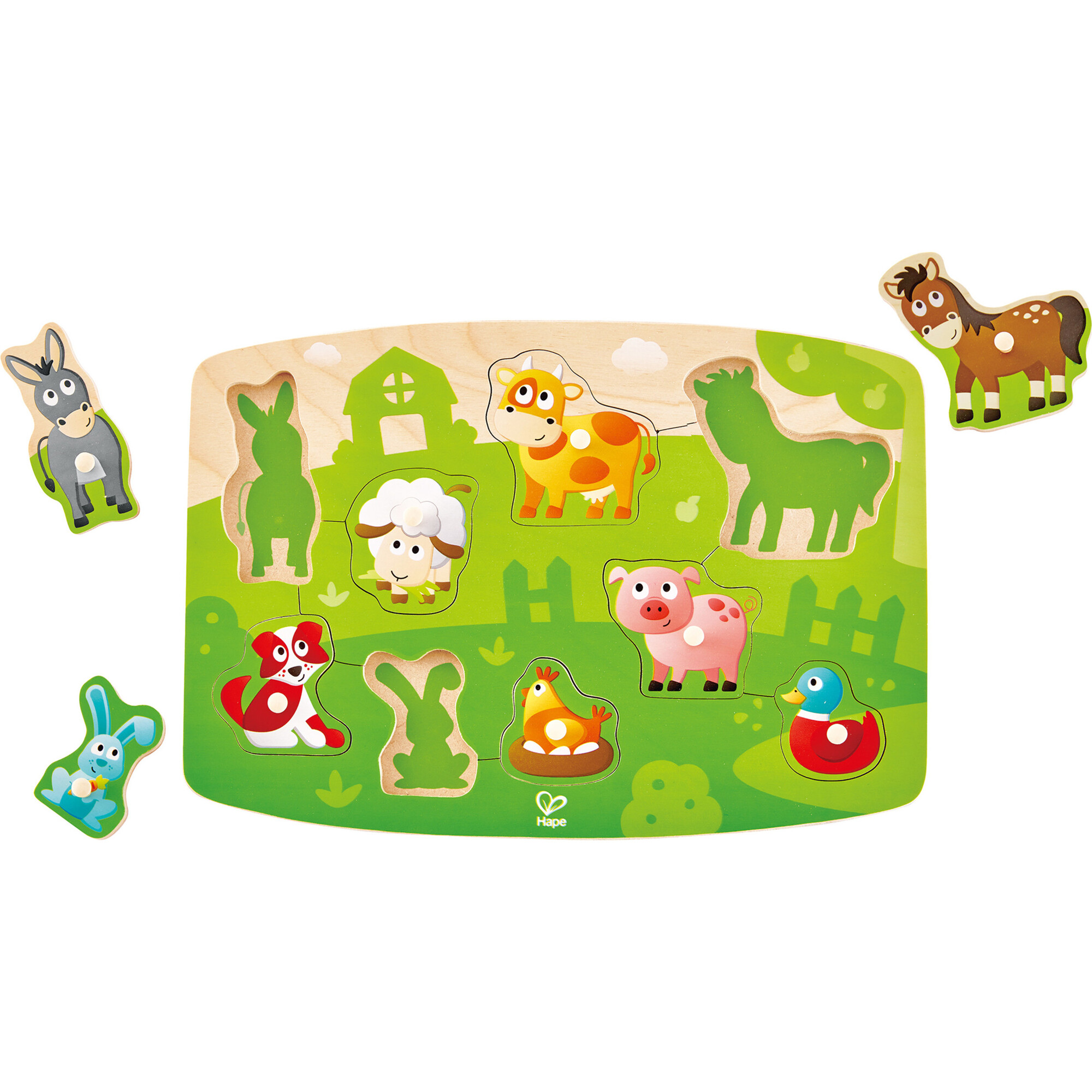 Hape: Peg Puzzle: Farmyard - 10pc Wooden Puzzle - Puzzles - 1