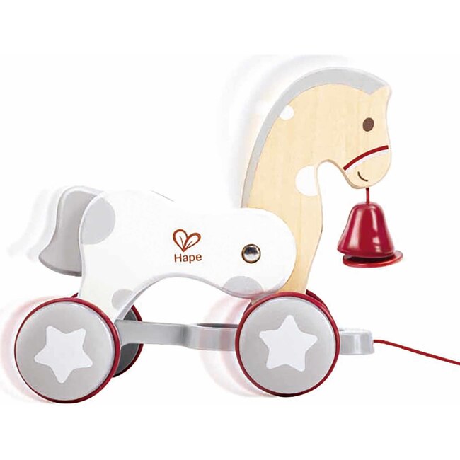 Hape: Pull Along Pony - White & Red - Wooden Toy