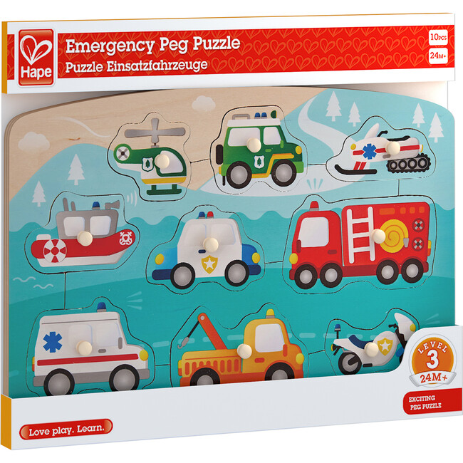 Hape: Peg Puzzle: Emergency - 10pc Wooden Puzzle - Puzzles - 3