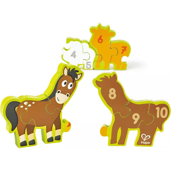 Hape: Numbers & Farm Animals Puzzle - 10pc, Wooden Toy - Developmental Toys - 2