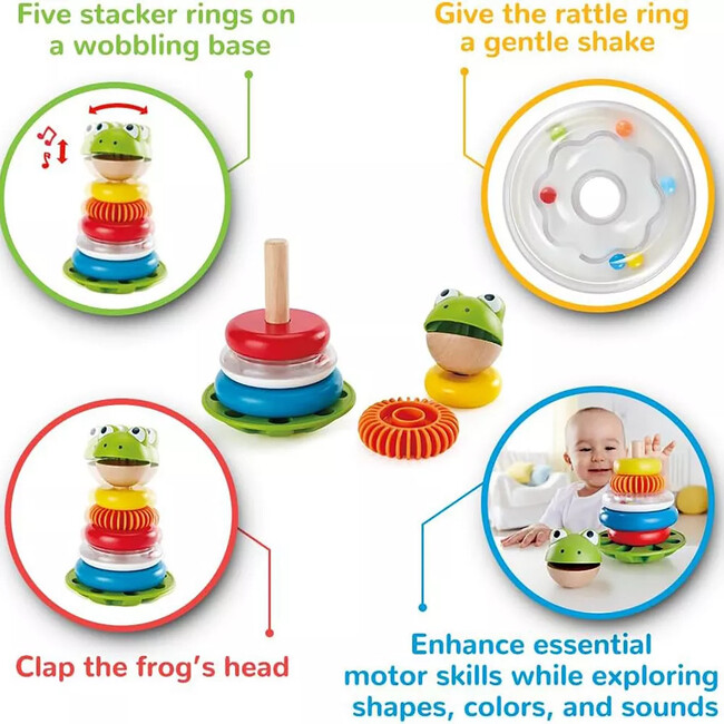 Hape: Mr. Frog Stacking Rings - 5 Stacker Rings On A Wobbling Base - Developmental Toys - 2