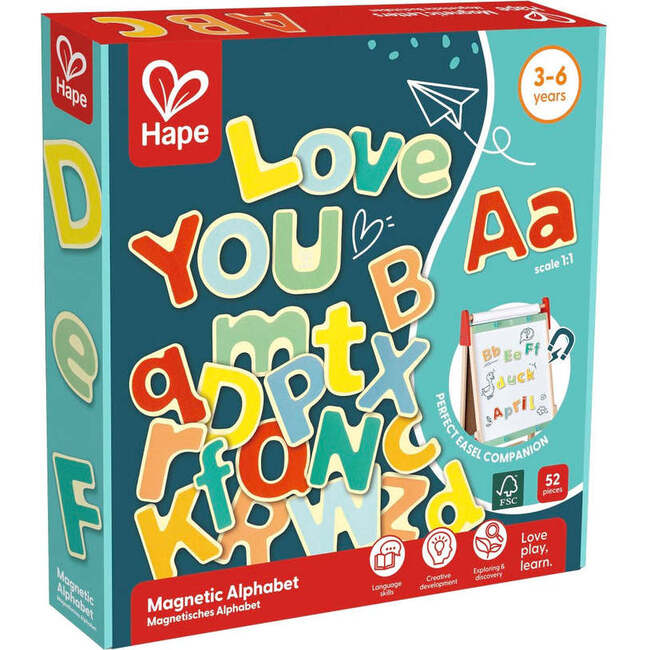 Hape: Magnetic Alphabet - 52pcs, ABC Colorful Wooden Magnets - Play Kits - 2