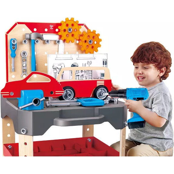 Hape: Junior Inventor: Vehicle Service & Repair Workbench - 71pc - Role Play Toys - 2