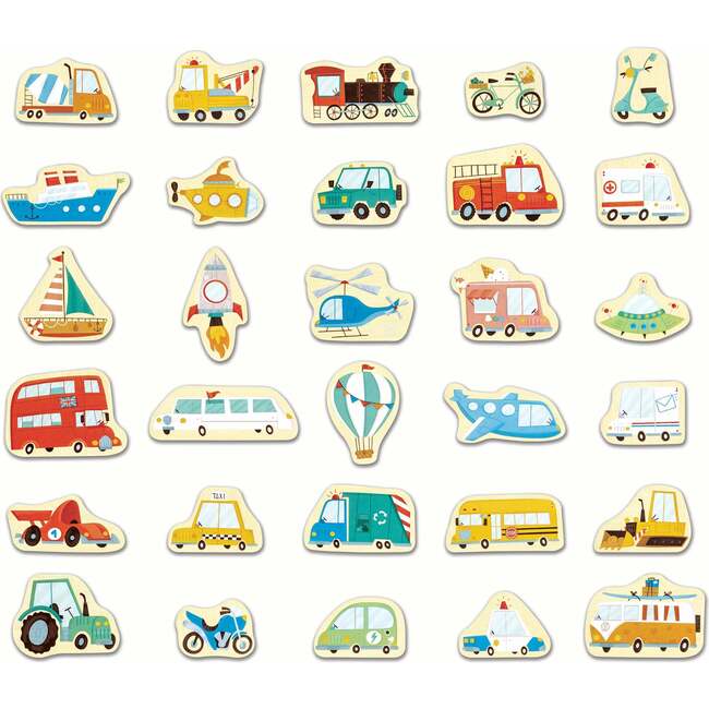 Hape: Magnetic Vehicles Set - 30pcs, Colorful Wooden Magnets