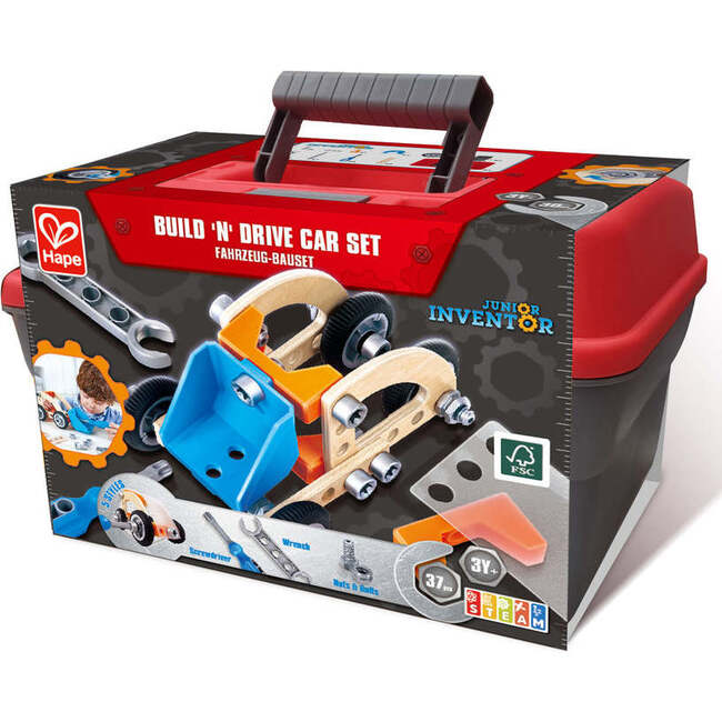 Hape: Junior Inventor: Build 'N' Drive Car Set - 37pcs