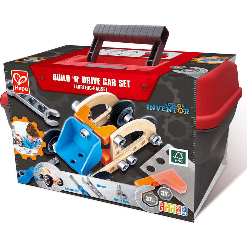 Hape: Junior Inventor: Build 'N' Drive Car Set - 37pcs - Play Kits - 1