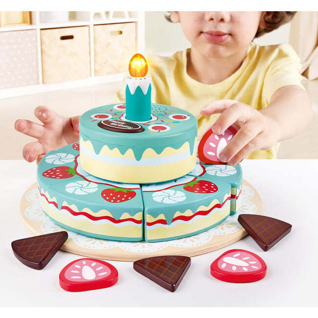 Hape: Interactive Happy Birthday Cake - 16pc Light & Sound Wooden Toy - Play Kitchens - 2