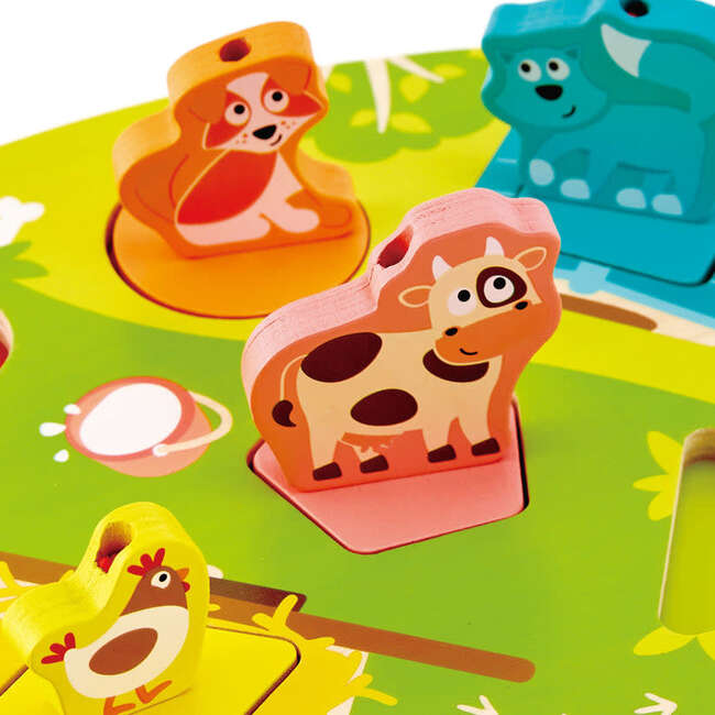 Hape: Farmyard Sound Puzzle - 7pc Wooden Sound Effect Puzzle - Puzzles - 2