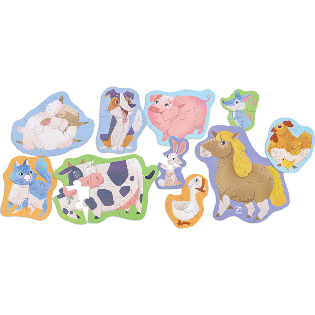 Hape: Farmyard Friends Puzzle - 10 Mini Animal Shaped Puzzles