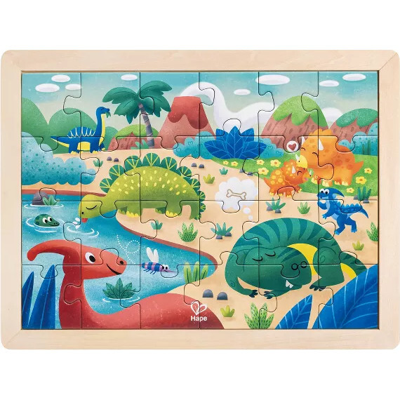 Hape: Dino Puzzle - 24pc, Double-Sided Coloring Puzzle