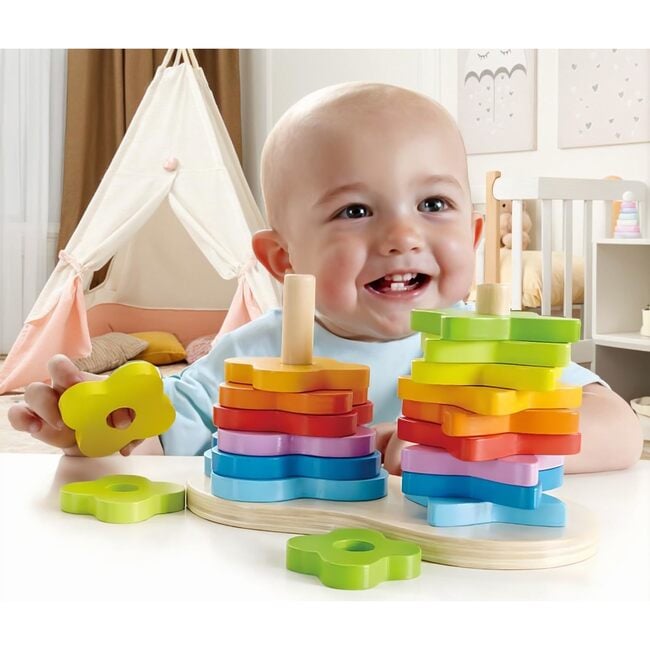 Hape: Double Rainbow Stacker - Wooden Ring Set Toy - Developmental Toys - 2