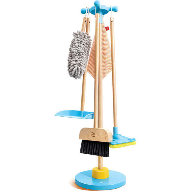 Hape: Clean Up Broom Set - 6pc, Yellow & Blue, Wooden Cleaning Toy Playset