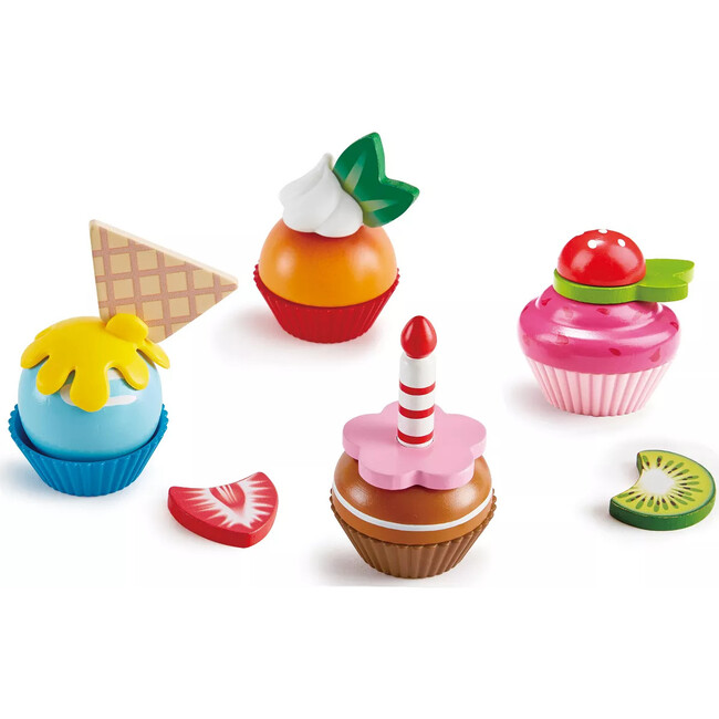 Hape: Cupcakes - 18pcs, Colorful Wooden Desserts Playset