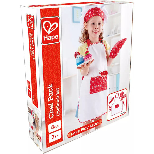 Hape: Chef Pack - 5pc Outfit Set, Red & White - Play Kitchens - 3