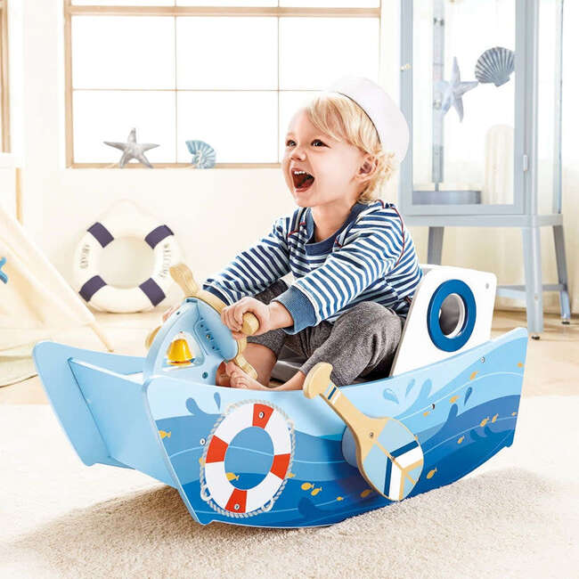 Hape Captains Rocking Boat Wooden Ride On Seat Chair Rocker Hape Infant Development Maisonette