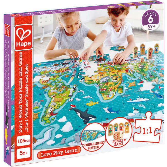 Hape: 2-In-1 World Tour Puzzle & Game - 105pc