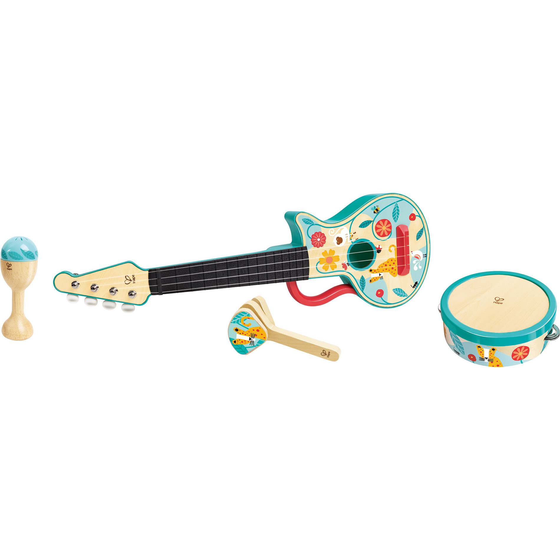 Hape: 4-In-1 Ukulele Set - 4pc Wooden Instrument Playset - Musical - 1