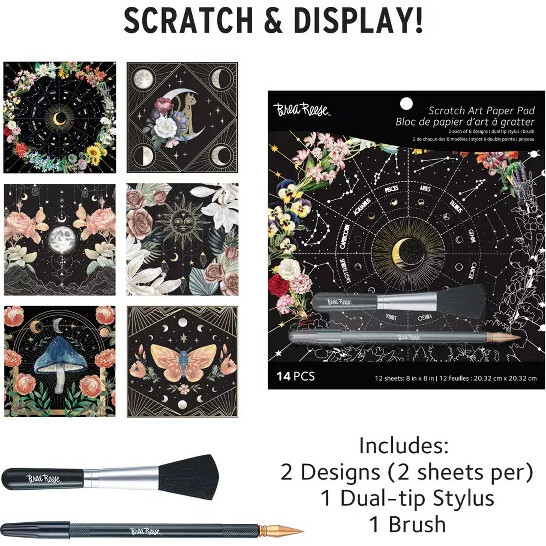 Brea Reese: Scratch Art Paper Pad - Whimsical Celestial - 12 Designs - Arts & Crafts - 2