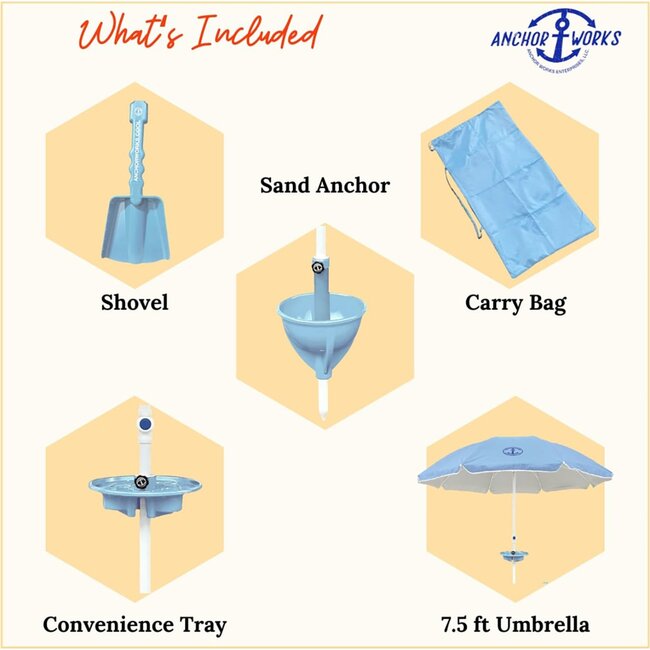 Anchor Works: Classic Beach Umbrella & AnchorONE Kit – Sky Blue - Umbrellas - 2