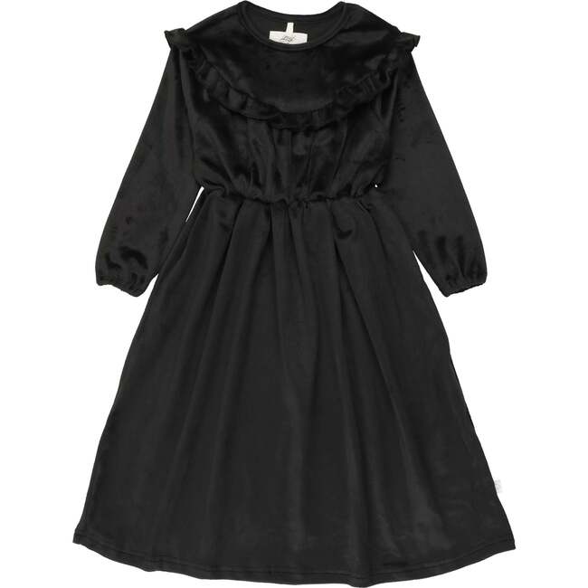 Velour Ruffle Maxi Dress, Black