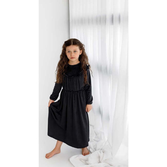 Velour Ruffle Maxi Dress, Black - Dresses - 2