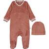 Velour Varsity Footie, Dusty Rose - Footie Pajamas - 1 - thumbnail