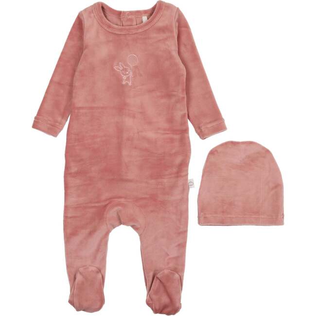 Velour Bunny Footie, Pink