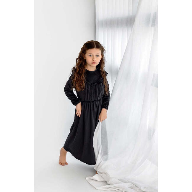 Velour Ruffle Maxi Dress, Black - Dresses - 3