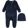 Velour Henley Footie, Midnight Blue - Footie Pajamas - 1 - thumbnail