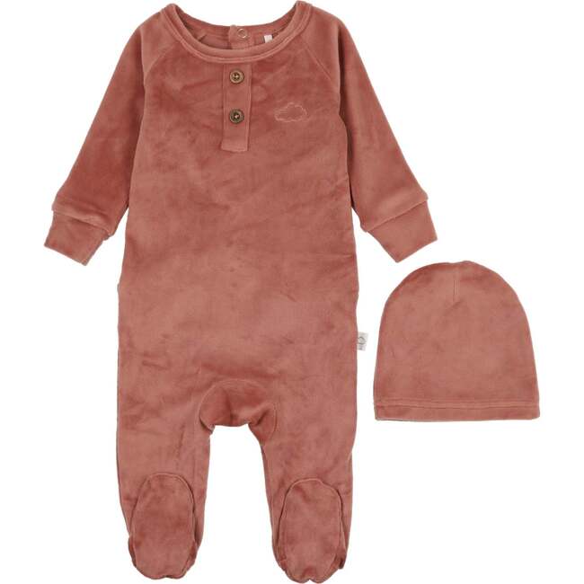 Velour Henley Footie, Dusty Rose