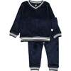 Velour Varsity PJ, Midnight Blue - Pajamas - 1 - thumbnail