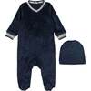 Velour Varsity Footie, Midnight Blue - Footie Pajamas - 1 - thumbnail