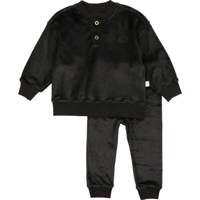 Velour Henley Set, Black