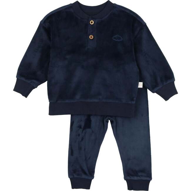 Velour Henley Set, Midnight Blue