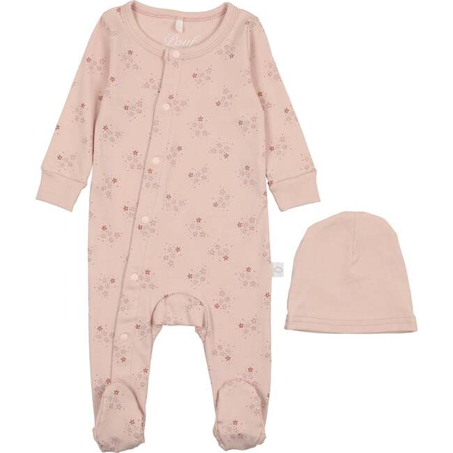 Star Print Footie, Dusty Pink