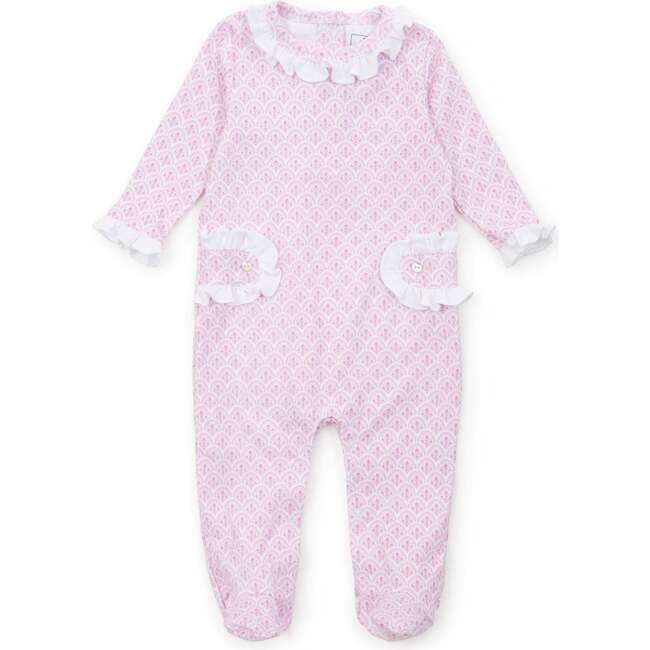 Lucy Girls' Footie Romper, Scalloped in Pink