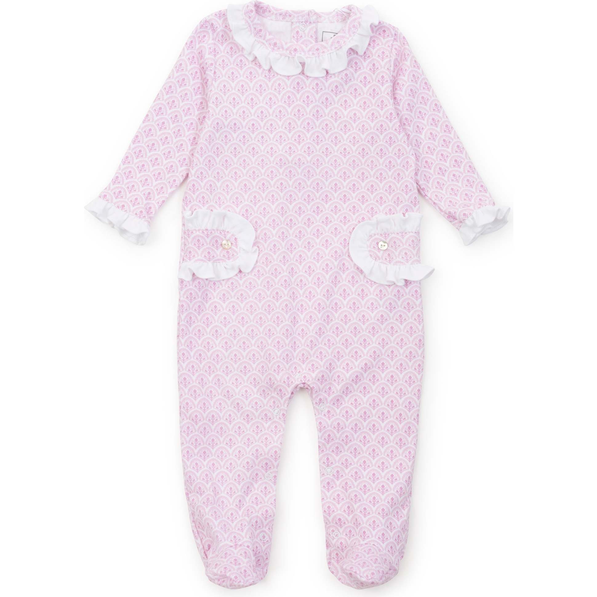 Lucy Girls' Footie Romper, Scalloped in Pink - Footie Pajamas - 1