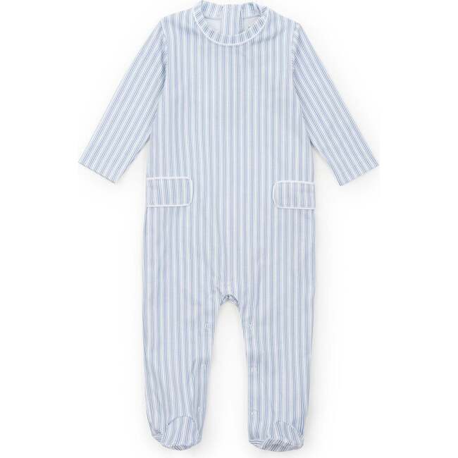 Preston Boys' Footie Romper, Stripes in Blue - Footie Pajamas - 1