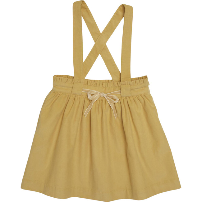 Yarrow Babycord Shoulder Strap Velvet Bow Waist Skirt, Yellow