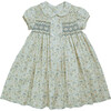 Shirley Floral Peter Pan Collar Short Puff Sleeve Smocked Dress, Blue - Dresses - 1 - thumbnail