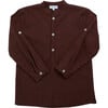 Pereprine Mini Checkered Mandarin Collar Long Sleeve Shirt, Burgundy - Shirts - 1 - thumbnail