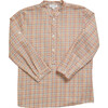 Pereprine Mini Checkered Mandarin Collar Long Sleeve Shirt, Red & Orange - Shirts - 1 - thumbnail