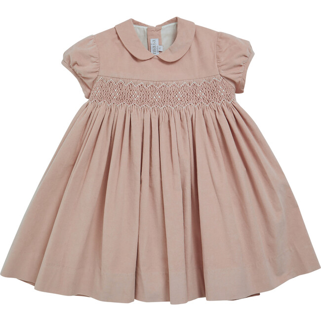 Melly Corduroy Peter Pan Collar Short Puff Sleeve Smocked Dress, Pink