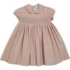 Melly Corduroy Peter Pan Collar Short Puff Sleeve Smocked Dress, Pink - Dresses - 1 - thumbnail