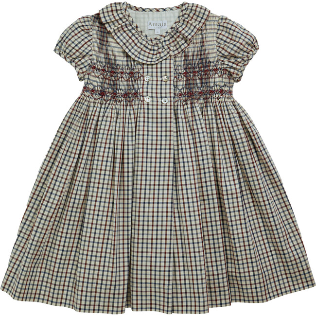 Gooseberry Checkered Short Puff Sleeve Smocked Dress, Multicolors