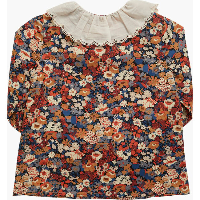 Nina Liberty Print Contrast Ruffle Lace Collar Blouse, Thorpe Orange - Blouses - 5