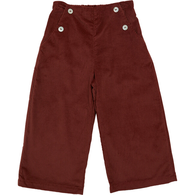 Fleur Wale Corduroy Flat Waist Flared Trousers, Burgundy