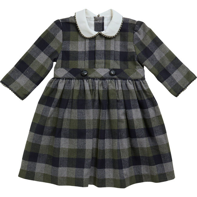 Corneta Tartan Contrast Peter Pan Collar Long Sleeve Dress, Navy